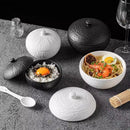 Axyaa Stone Patterned Ceramic Bowl with Lid for Soup, Dessert, Rice & Molecular Cuisine