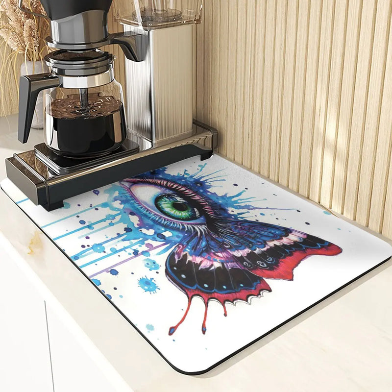 Eye Print Watercolor Style Absorbent Drying Mat & Coasters Set by Axyaa
