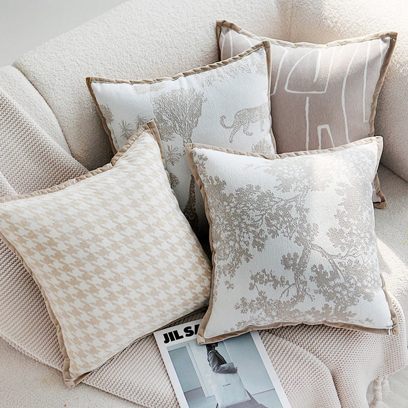 Axyaa Soft Fringed Chenille Pillow Cover with Tree Animals Print