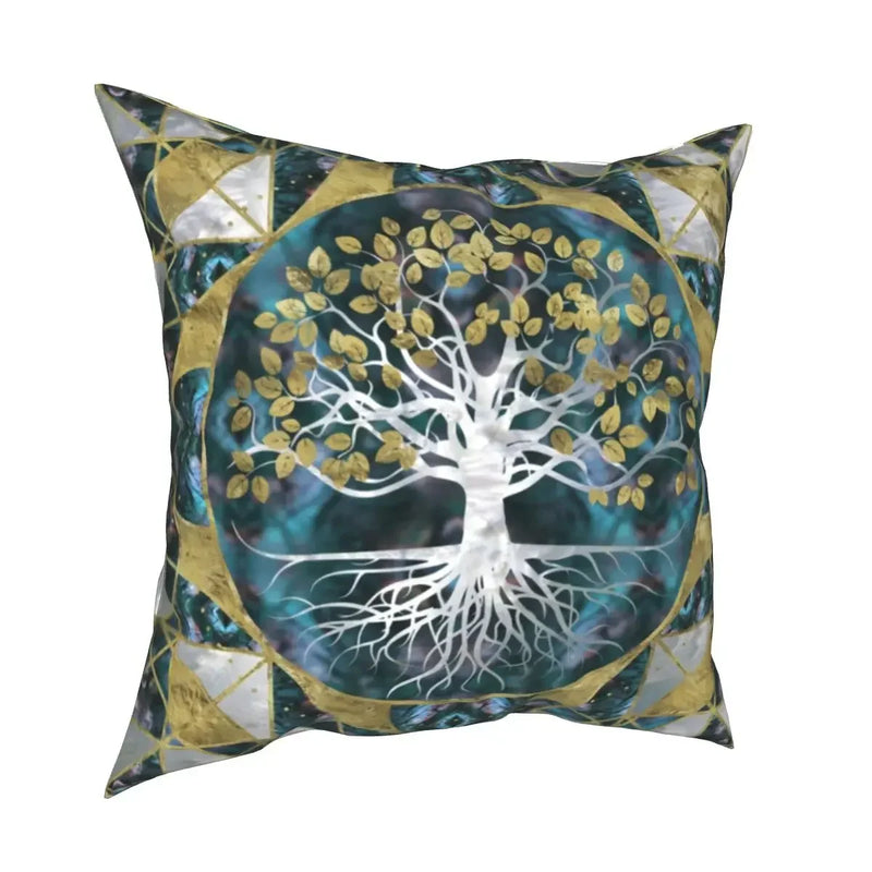 Axyaa Tree of Life Mystic Viking Gold Cushion Cover Pillowcase