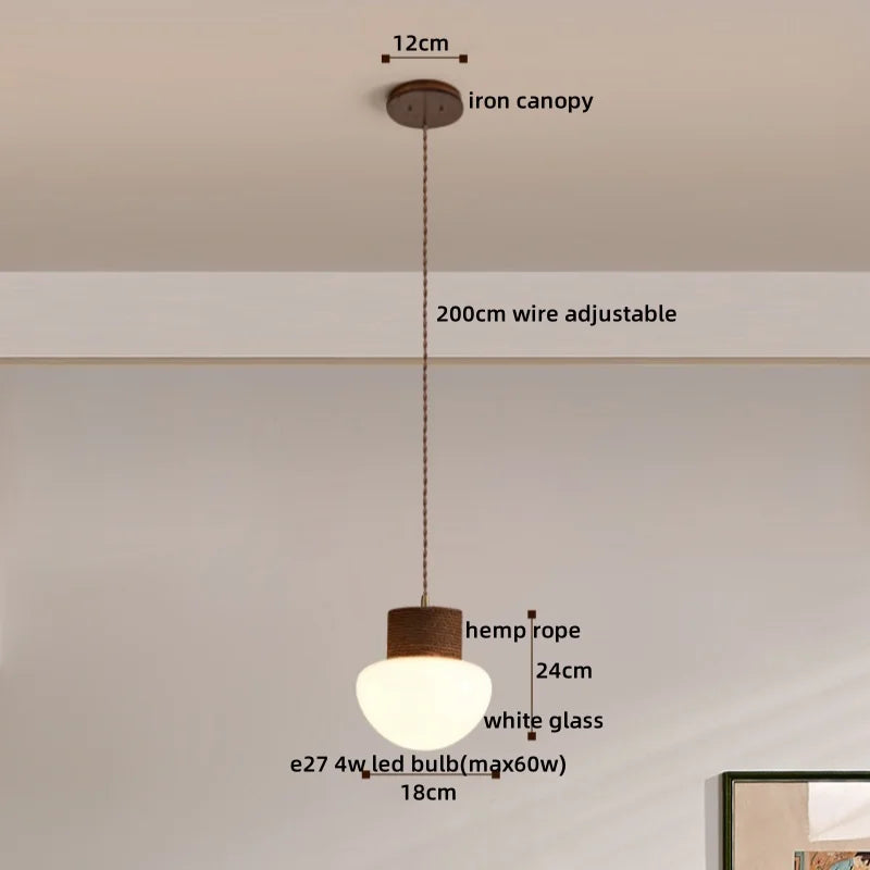 Axyaa Hemp Rope LED Pendant Lamps Nordic Glass Hanging Lights Fixture