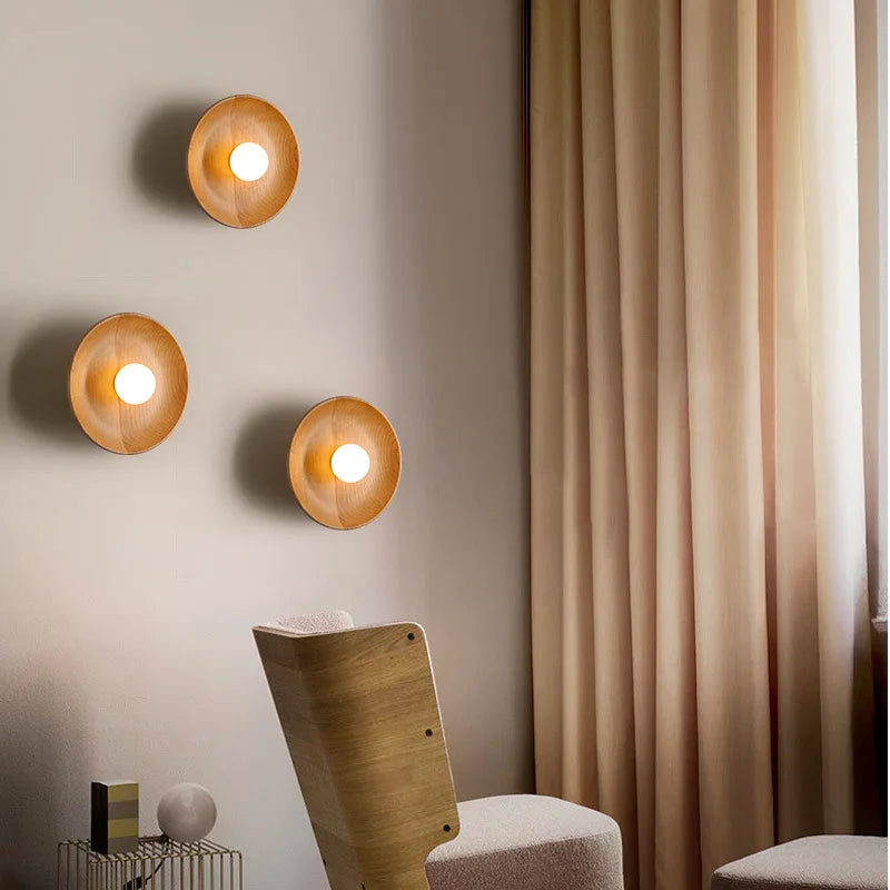 Axyaa Nordic Wood Wall Lamp LED Sconce, Modern Design for Bedroom & Corridor