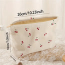 Cherry Printed Corduroy Makeup Bag Large Capacity for Axyaa Brand