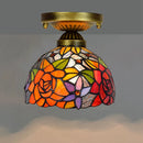 Axyaa European Floral Rose Mosaic Ceiling Light - Antique 8" Flush Mount for Dining Room/Library