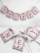 Rustic Wooden LOVE Banner, Pink Floral Bridal Garland, Axyaa Engagement/Wedding Decor