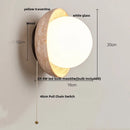 Axyaa Nordic LED Wall Light - White Glass Yellow Travertine Wood Canopy