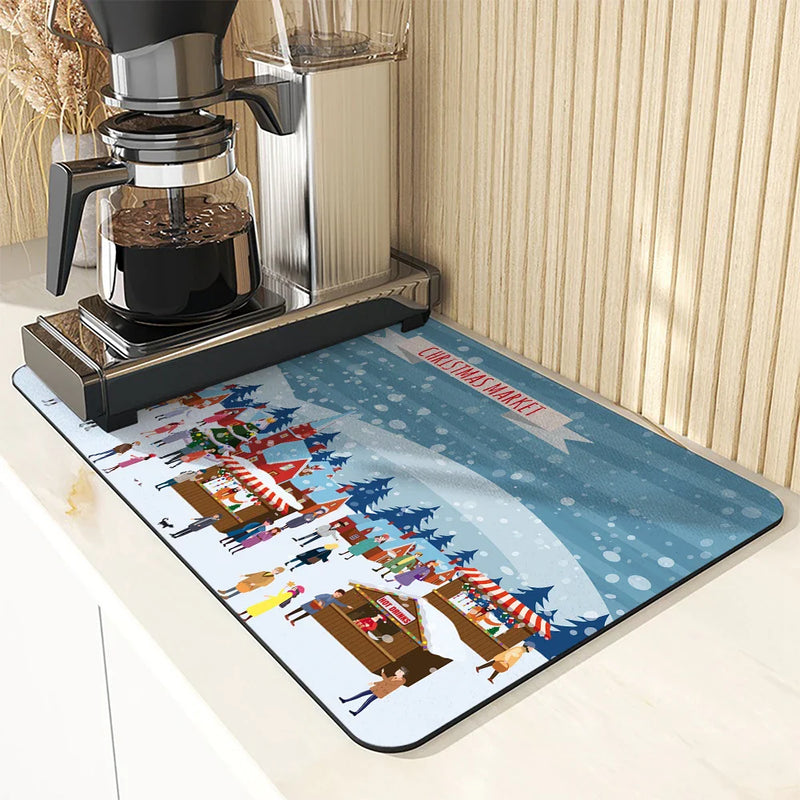Axyaa Coffee Mat: Absorbent Rubber Backed Dish Drying & Bathroom Tableware Mat