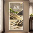 Axyaa Pine Entrance Landscape Wall Painting with High-End Electronic Clock