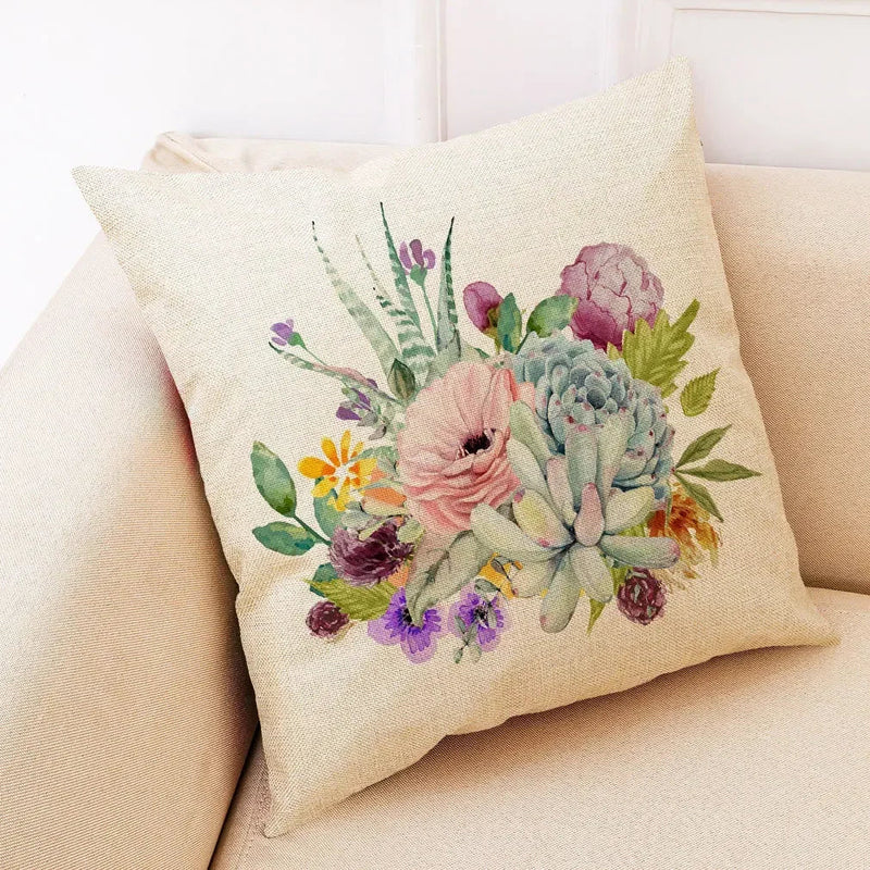 Axyaa Cactus Plant Pattern Linen Pillowcase - Home Decor Sofa Pillow 45*45cm