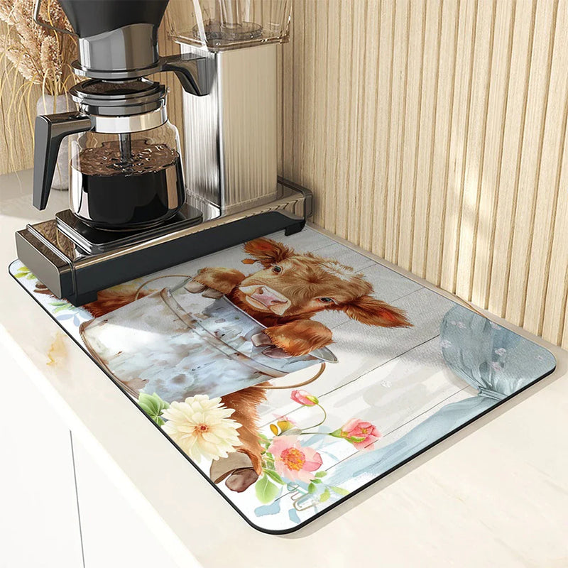 Axyaa Farmhouse Plant Absorbent Drying Mat - Hide Stains, Rubber Backed