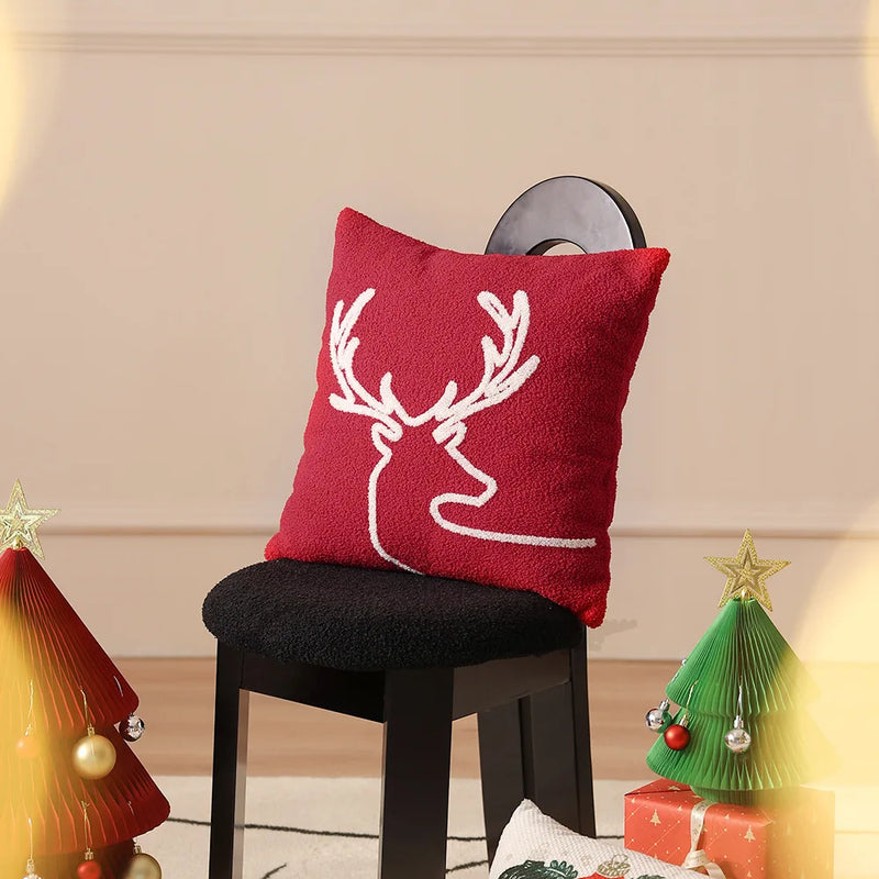 Axyaa Christmas Reindeer Pillow Cover Embroidered Home Decoration 45x45cm