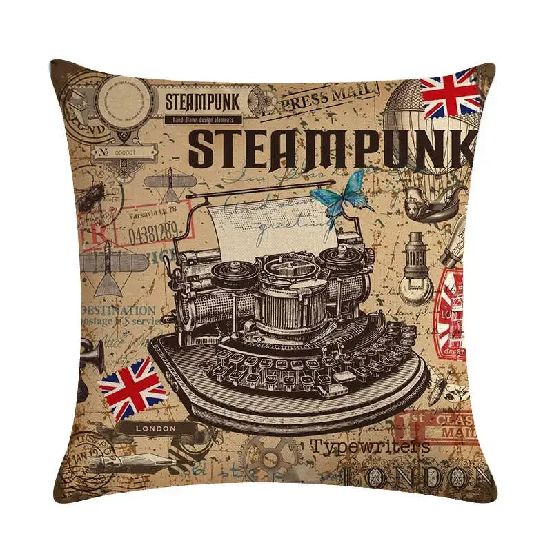 Axyaa Retro Typewriter Camera Linen Pillow Cover 45x45cm