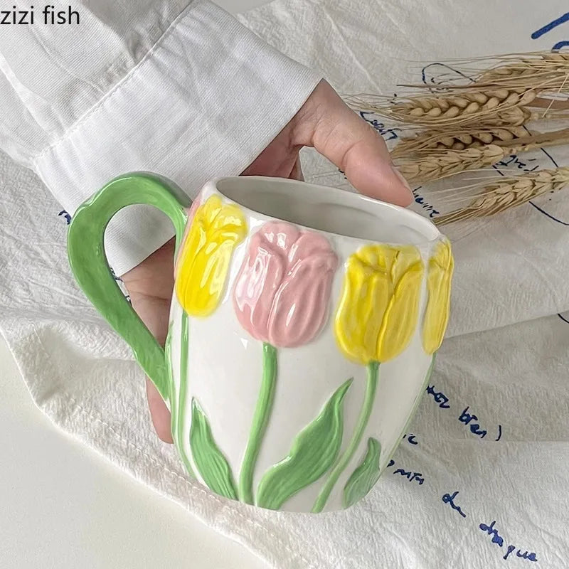 Axya Hand-Painted Ceramic Coffee Mug Tea Cup High Beauty Milk Cup Home Breakfast Cup