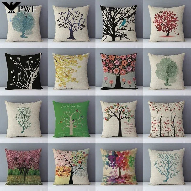 Axyaa Trees Printed Cozy Cushion for Living Room - Home Decor Pillowcase 45x45cm