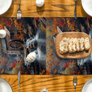 Axyaa Wooden Forest Table Runner: Autumn Scenery River Building Kitchen Dining Decoration