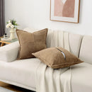 Axyaa Soft Corduroy Striped Border Throw Pillow Covers 18x18 Inch