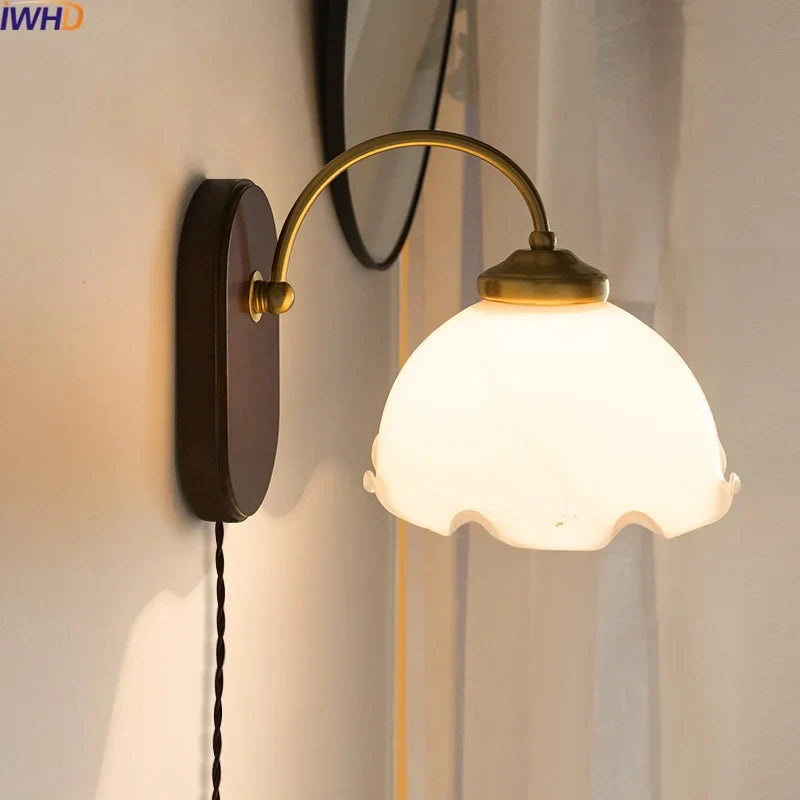 Axyaa Nordic Glass Copper LED Wall Light for Bedroom Bathroom Living Room