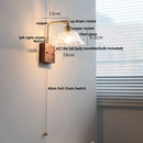Axyaa Nordic LED Wall Light Pull Chain Switch Copper Walnut Wood Glass Sconce