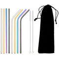 Axyaa Stainless Steel Straws Set with Cleaning Brush - Colorful, Reusable Metal Straws
