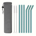 Axyaa Glass Straws Set with Brush Bag, 9pcs Smoothie Cocktail Milkshake Juice Straws
