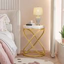 Axyaa White/Gold Faux Marble End Table, Round Nightstand, Living Room Side Table