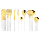 Golden Black Cutlery Set 24Pcs Stainless Steel Knife Fork Spoon Tableware Axyaa