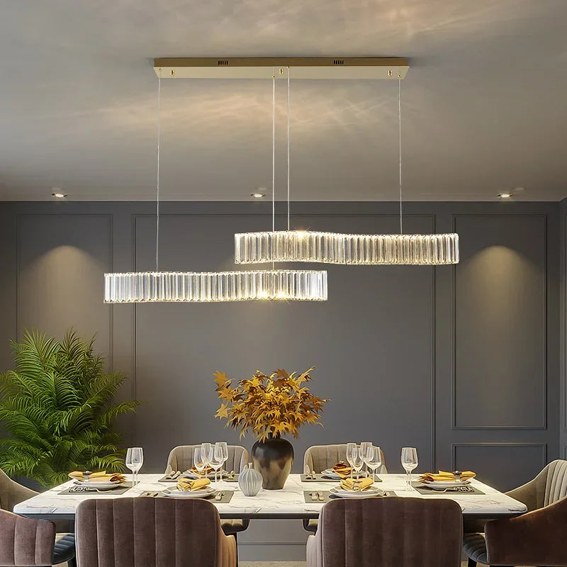 Axyaa Modern LED Crystal Chandelier - Luxury Dining Room & Kitchen Island Lighting in Chrome/Gold