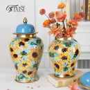 Axyaa Enamel Tea Jar, Ceramic General Jar Decoration, Large Flower Vase Handicraft