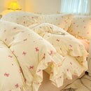 Axyaa Pink Tulip Duvet Set with Flat Sheet & Pillowcase Washed Cotton Queen Twin Full