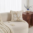 Cream Woven Tufted Pillowcase with Beige Tassel Embroidery by Axyaa