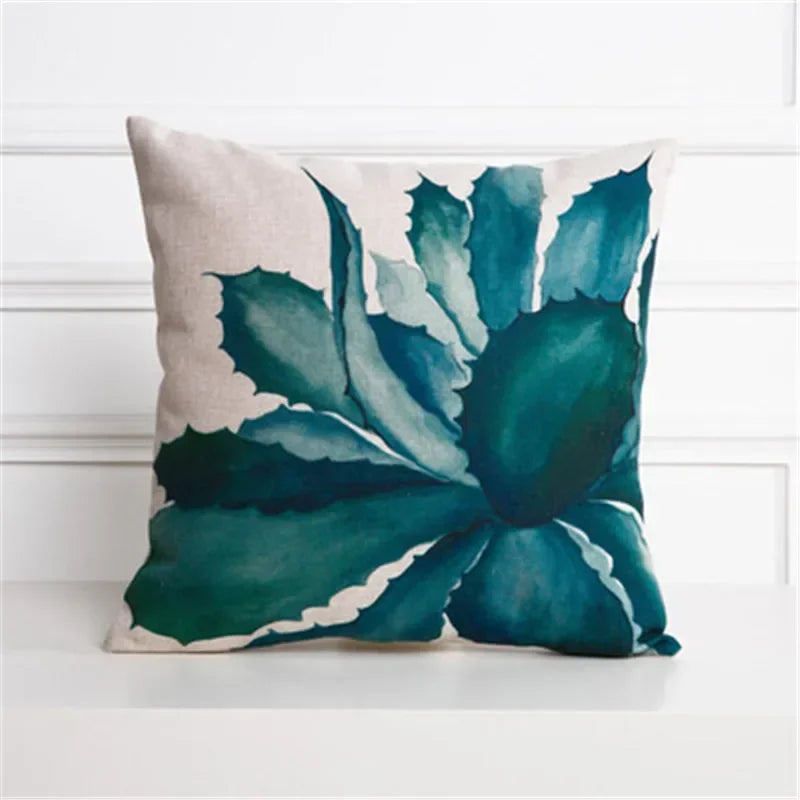 Axyaa Cactus Linen Cushion Cover 45x45cm for Home Decor - Green Plant Pillow Cover