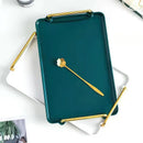 Axyaa Ceramic Green Black Tray with Handle - Home Organizer and Jewelry Storage