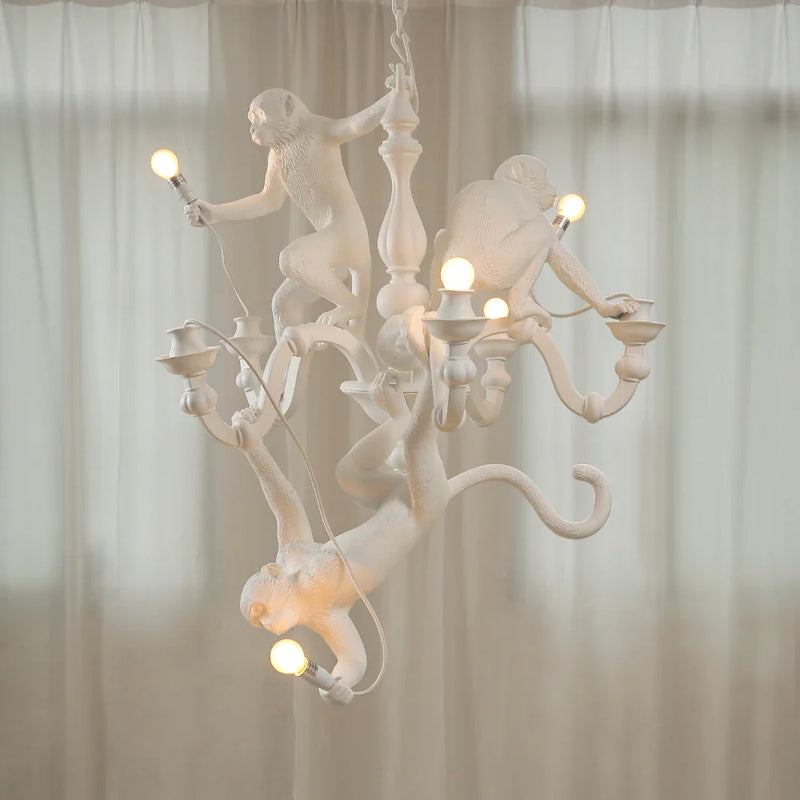 Axyaa Monkey Pendant Chandelier - Resin Animal Hanging Lamp for Unique Living Room Decor