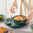 Axyaa 12/24-Piece Green Ceramic Dinner Set for 4/8, Kiln Change Stoneware