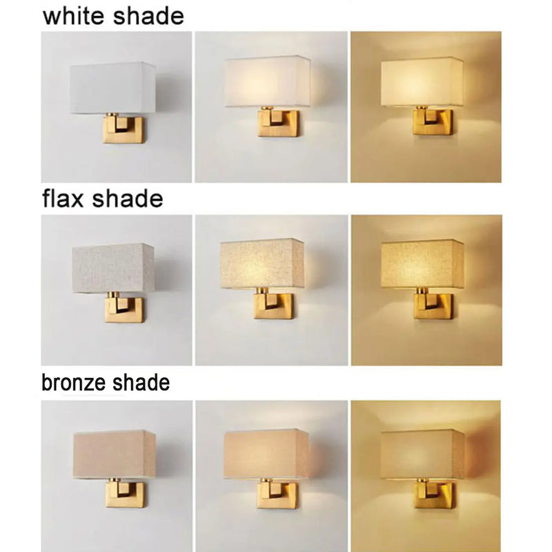 Axyaa Black/Bronze Wall Sconces with White/Yellow Fabric Shade and USB Switch