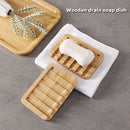 Axyaa Bamboo Soap Dish with Water Drain - Bathroom Kitchen Organizer Tray