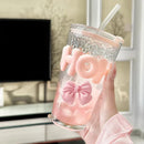 Axyaa Glass Water Bottle with Straw and Lid - 450ml, BPA-Free, Cute Design