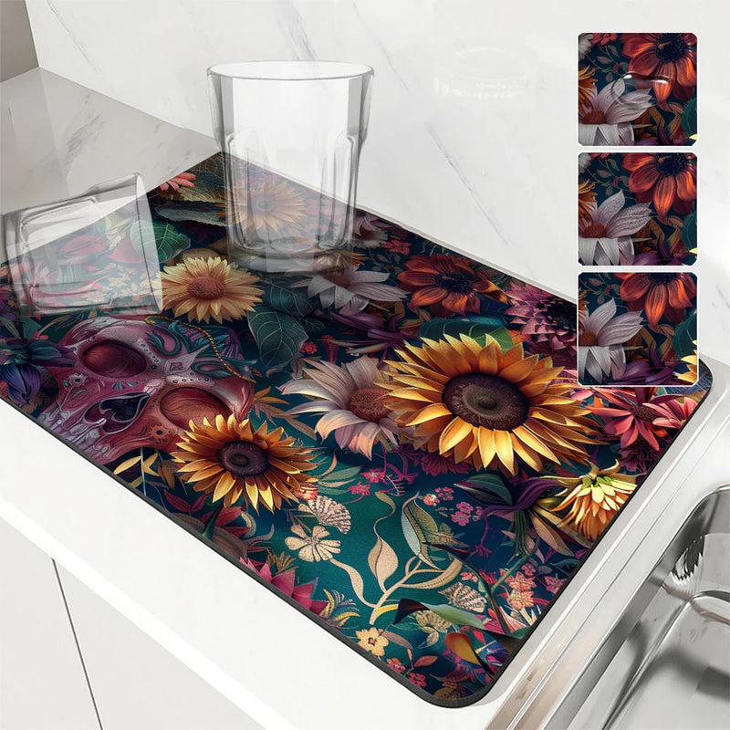 Axyaa Absorbent Drain Pad: Stylish Anti-slip Mat for Cups, Dishes, and Plants