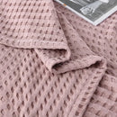 Axyaa Summer Waffle Plaid Cotton Bed Blanket in Green Pink Color