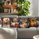 Axyaa Deer & Poinsettia Holiday Lights Cushion Covers for Sofa, Bedroom, Car