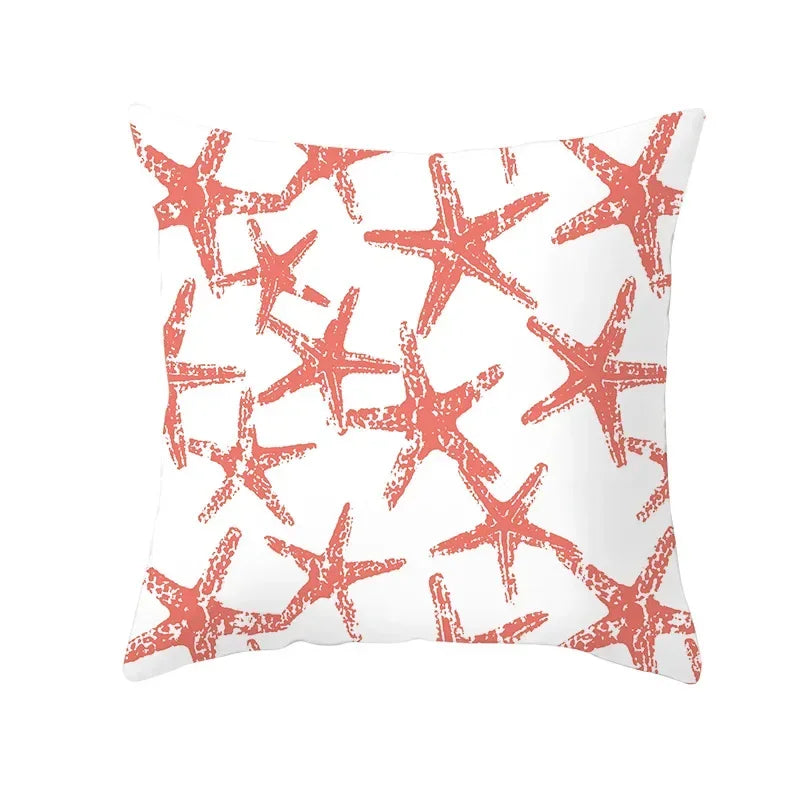 Axyaa Starfish Stripe Print Cushion Cover | Pink Coral Orange Home Decor Pillow Cover