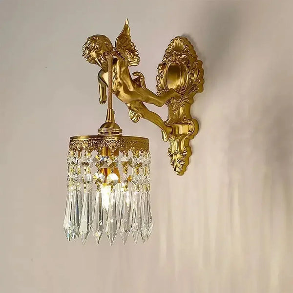 Luxurious European Crystal Brass Wall Lamp by Axya - LED Angel Wings Wall Lights