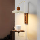 Axyaa Modern White Metal Wall Light with Dark Wood Base for Bedroom ParlorREADINGSTUDYLamp