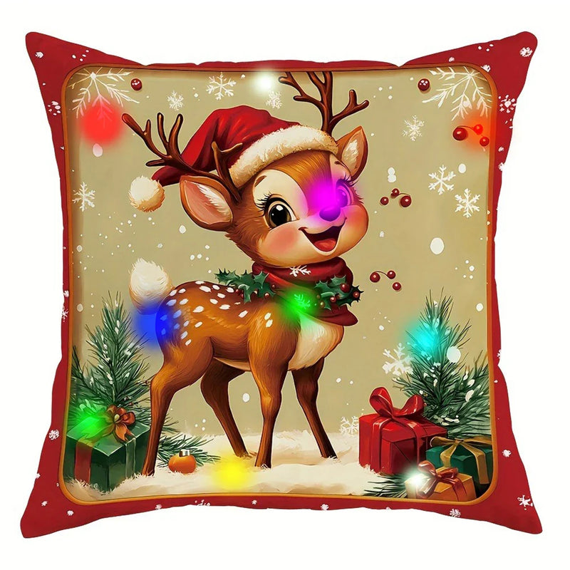Christmas LED Luminous Pillowcase with Santa Claus Snowman Tree Design by Axyaa