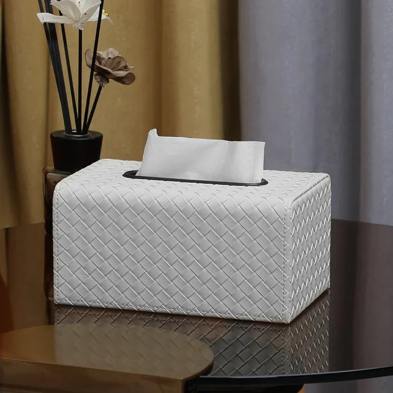 Axya Woven Textured Leather Tissue Box Home Storage Tank Living Room Decoration