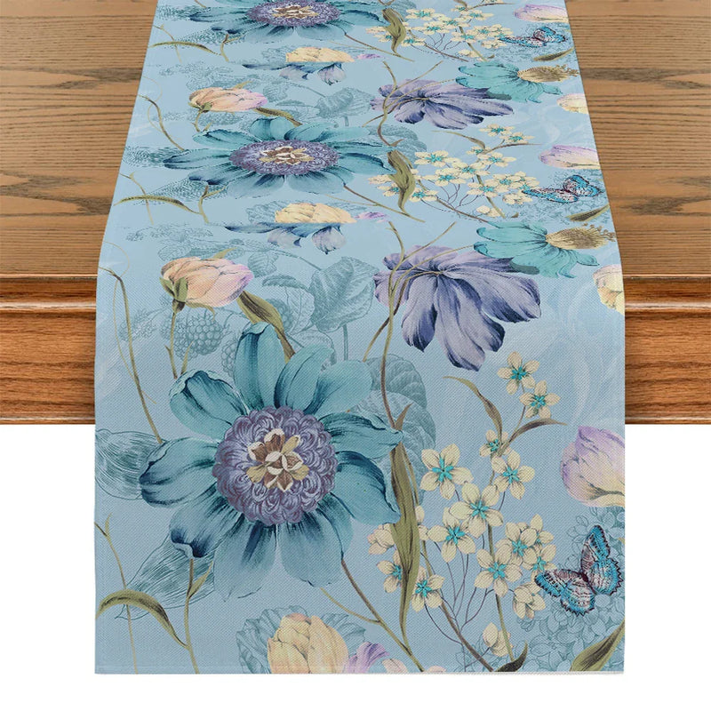 Tropical Birds & Flowers Table Runner by Axyaa: Elegant Dining Decor & Wedding Tablecloth