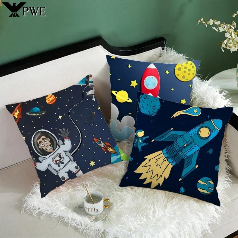Cartoon Spacecraft Astronaut Rocket Pillowcase for Home Decor - Axyaa