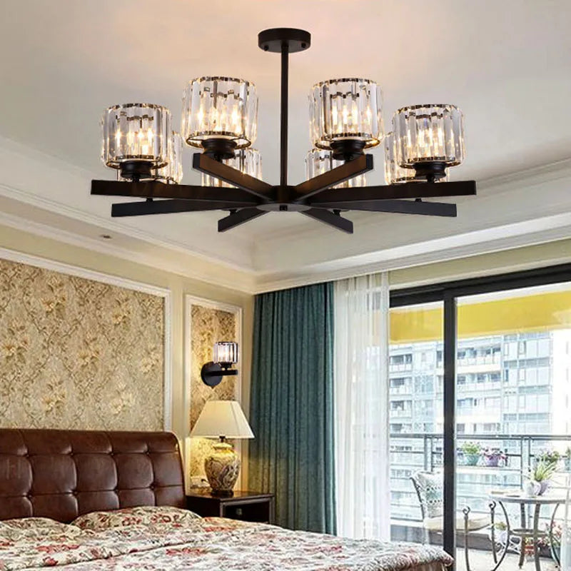 Axyaa Round Black Chandelier: Modern Minimalist Geometric LED Hanging Light