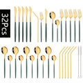 Axyaa Red Gold Stainless Steel Cutlery Set - 32pcs Flatware Tableware