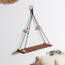 Axyaa Hanging Wall Shelves Black Wooden Shelf Candle Holder Macrame Storage Boho Home Decor